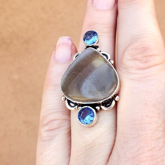 New Fluorite and Blue Topaz 925 Silver Ring. - Picture 13 of 15